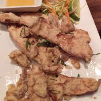 spring 2016: trumpet mushrooms with orange sauce at Millennium in Oakland