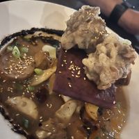 Maitake Karaage w/ Ube Scallion Cake & Smoked Shiitake Dashi  at Millennium in Oakland