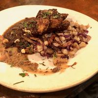 Juniper - Black Pepper Glazed Tempeh :: smoked onion - black lager sauce, seared spaetzle w/ hazelnut butter, caramelized red cabbage, etc. at Millennium in Oakland