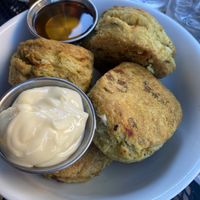 Biscuits with vegan butter and agave  at Bang Bang Kitchen in Seattle