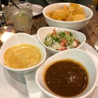 Vegan queso, guacamole, salsa and chips at Bang Bang Kitchen in Seattle