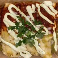 Tofu chorizo vegan enchiladas  at Bang Bang Kitchen in Seattle