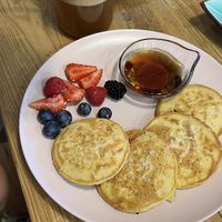 Pancakes and apple juice for the little one   at Izzy's Market Vegetarian Boutique in Vila Do Bispo