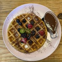 Waffle with homemade “nutella"  at Izzy's Market Vegetarian Boutique in Vila Do Bispo