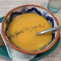 Sweet potatoes soup at Izzy's Market Vegetarian Boutique in Vila Do Bispo