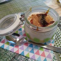 Portuguese dessert with cookie- and coconut-creme at Izzy's Market Vegetarian Boutique in Vila Do Bispo