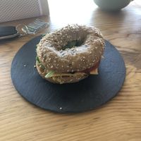 Scrambled tofu egg bagel  at Izzy's Market Vegetarian Boutique in Vila Do Bispo