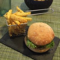 fishy salad and the hamburger at Izzy's Market Vegetarian Boutique in Vila Do Bispo