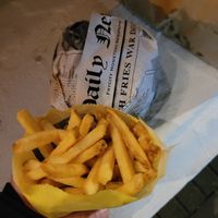 Burger and fries. The sauce for the fries was delicious at Junkyard in Reykjavik