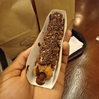 Churro with chocolate sprinkles and vegan "nutella" filling at The Boinas in Sao Paulo