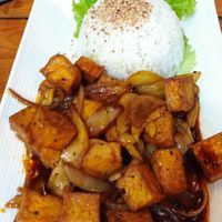 Mushroom Tofu with Rice at ROM Vegetarian Restaurant in Hoi An