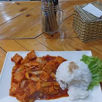 Tofu in super tasty tomato-based sauce at ROM Vegetarian Restaurant in Hoi An