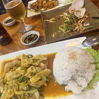Spicy lemongrass mushroom in the front, mushroom tofu stew in the back #Veganuary at ROM Vegetarian Restaurant in Hoi An