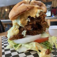Chicken ranch (crispy mushroom burger) at Blooming Onion - Moctezuma in Guadalajara
