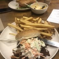 Sante fa chicken, bacon mac n cheese, pulled pork burger (top to bottom) at Veggie Grill by Next Level - River North in Chicago