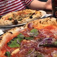 Two cheese less vegetable pizzas.  at Mozza in Dundee