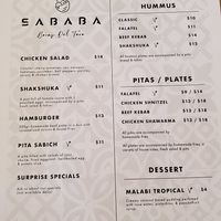 Menu at Falafel Bocas Sababa in Bocas Del Toro