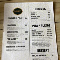 Menu. Vegetarian options marked - confirm vegan when ordering. at Falafel Bocas Sababa in Bocas Del Toro