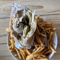 Falafel pita and fries at Falafel Bocas Sababa in Bocas Del Toro