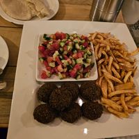 Falafel, salad and fries from Falafel plate at Falafel Bocas Sababa in Bocas Del Toro