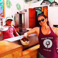 Bring your own to-go container and they fill it up with goodness! Salad, hummus, tahini, falafel. Side of fries. Tip your server.  at Falafel Bocas Sababa in Bocas Del Toro