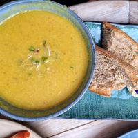 Soup of the week with bread and vegan butter at Preps in Maastricht