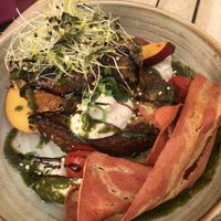 French toast, whipped feta, nectarines, tomatoes, pesto  at Preps in Maastricht