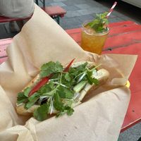 Vegan lemongrass tofu banh mi (with looots of cilantro) and jasmine iced tea  at Chi Thu - Pestalozzistrasse in Munich