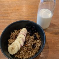 granola with oat milk  at Vermillion - cafe. in Kyoto