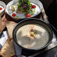 Delicious cauliflower soup and avocado toast.  at Vermillion - cafe. in Kyoto