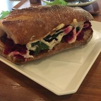 Vegan sandwich with beetroot, veges, and vegan mayo  at Vermillion - cafe. in Kyoto