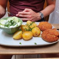 Polish vegan meat cutlets dish at no bones in Krakow