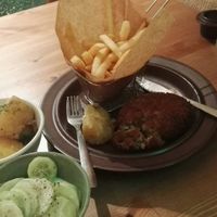 "Meat" cutlet with additional fries at no bones in Krakow