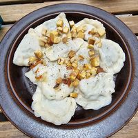 Spinach and tomato Perogi at no bones in Krakow