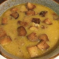 Pumpkin soup with garlic croutons  at no bones in Krakow