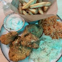 Oyster mushrooms with fries  at no bones in Krakow