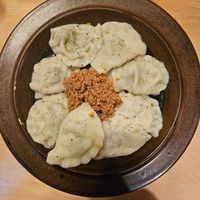 Broccoli and cheese pierogi (nice to try a flavor that isn't a tradionaly vegan) at no bones in Krakow