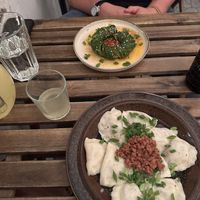 Cucumber thing and perogi  at no bones in Krakow