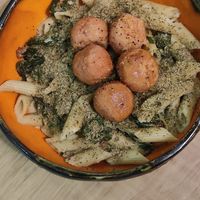 Noodles with salmon at no bones in Krakow