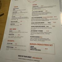Menu  at no bones in Krakow