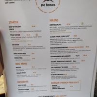 Menu at no bones in Krakow