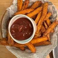 Sweet potato fries with ketchup   at no bones in Krakow
