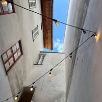 open-air courtyard at no bones in Krakow