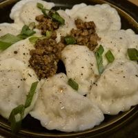 Large dish of pierogi at no bones in Krakow