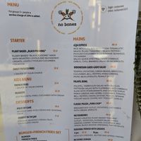 Menu at no bones in Krakow