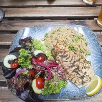 "Fish" with orzo and peas at no bones in Krakow