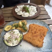 Dumplings and "pork chops"   at no bones in Krakow