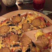 4 mushrooms pizza wholemeal with tempeh  at no bones in Krakow