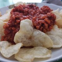 Patatas con boloñesa at La Marmita Verde in Ponferrada