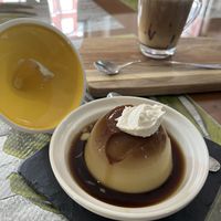 Crème flan and cappuccino   at La Marmita Verde in Ponferrada